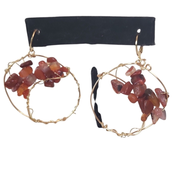 14K Gold Tree Of Life Hoop Huggie Hoop Earring Carnelian - Picture 3 of 4